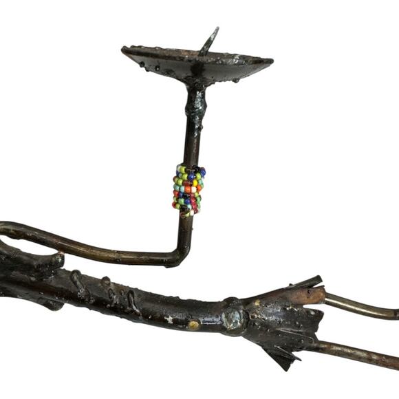 African Tribal Hand Made Bronzed Steel Reclined Woman Beaded Accents - Picture 3 of 10